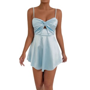 Vestido corto sexy de moda con cuello en V profundo y control de cintura para mujer, estilo bandeau con tirantes y diseño hueco - Product Image 5