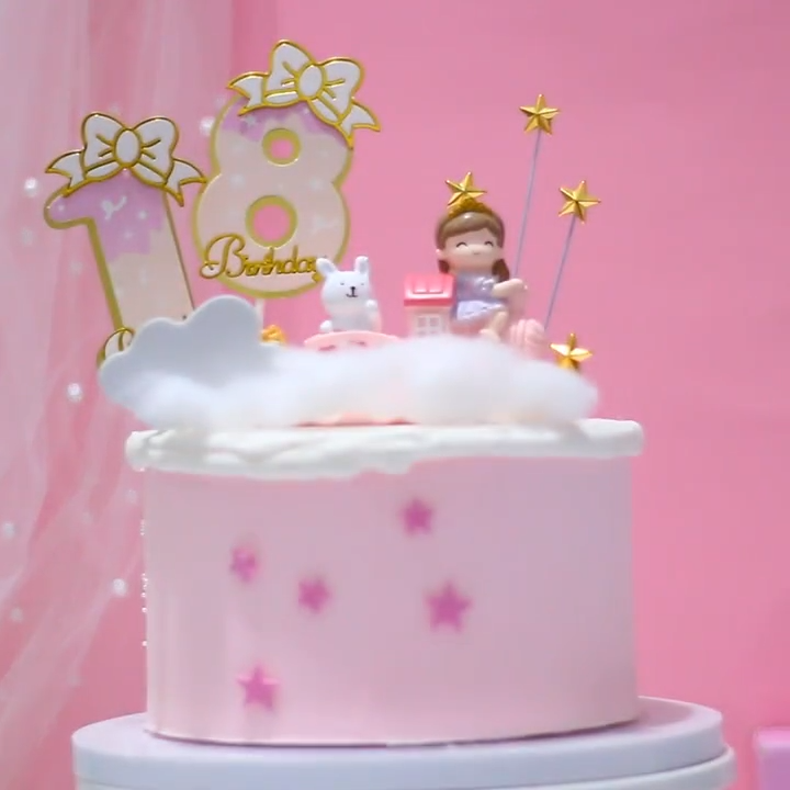 New Number Happy Birthday Cake Topper Blue Pink Cake Insert Card