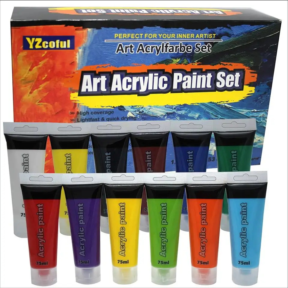 Рекламная цена нетоксичный набор акриловых красок 12 видов цветов акриловых цветных картин для продажи
