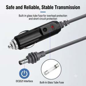 Câble d'alimentation pour allume-cigare de voiture, prise mâle vers DC 5.5x2.1mm IEC IP44, adaptateur 8A avec fusible et interrupteur pour <span class=keywords><strong>cam</strong></span>éra embarquée - Product Image 4