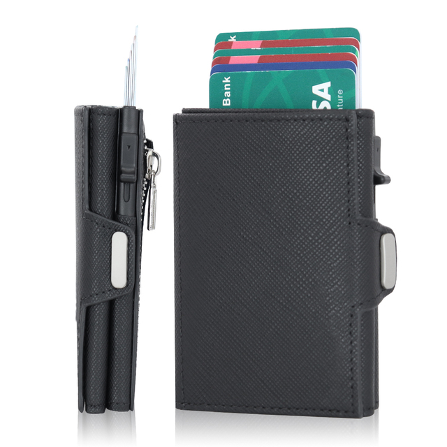 New Arrival Metal Aluminum Automatic Pop up Rfid Blocking Thin Minimalist Smart Wallets for Men