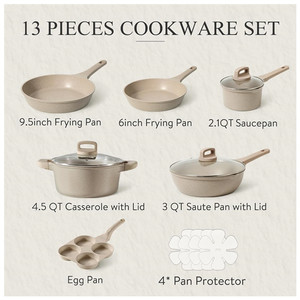 13-Piece hiện đại cổ điển không dính cảm ứng dưới bếp <span class=keywords><strong>Cookware</strong></span> Set bền vững đá cẩm thạch Glass Home sử dụng chậu chảo kim loại - Product Image 2