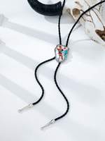 Collier Bolo WesternTill en alliage de zinc avec tête de taureau, turquoise et argent, style Rodeo du Sud-Ouest, pour femme, avec breloque taureau, idéal pour les cowgirls