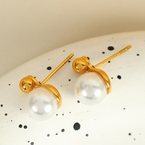 Ensemble collier et boucles d'oreilles en perles d'eau douce dorées, acier titane, bijoux pour femme, usage quotidien - Product Image 3