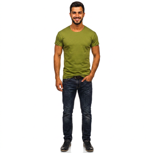 T-shirts pour hommes OEM 35% polyester 65% coton, vierges, style urbain, avec logo personnalisé imprimé numériquement, couleur unie, été - Product Image 1