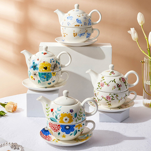 Ensemble de tasses à thé et théière empilables en céramique pour une personne, grande capacité, tasse à thé en porcelaine fleurie avec soucoupe - Product Image 1