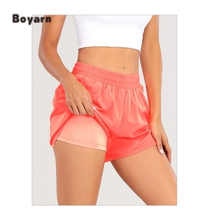 Short d'entraînement pour femmes solide taille haute séchage rapide taille élastique anti-lumière décontracté Yoga respirant Gym Fitness Jogging fermeture éclair - Product Image 5