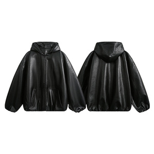 <span class=keywords><strong>Giacca</strong></span> in Pelle PU Nera Stile Americano Retrò, Moda High Street, con Cappuccio <span class=keywords><strong>Senza</strong></span> Colletto e Cerniera, per <span class=keywords><strong>Uomo</strong></span>, Primavera-Autunno - Product Image 3