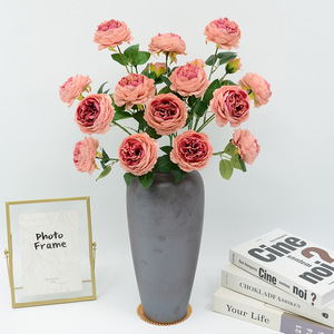 Roses artificielles Dongchen Crafts, ranunculus à 3 têtes, tige unique, décoration de mariage et de maison, fleurs en soie - Product Image 1