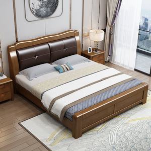 Letto matrimoniale king size <span class=keywords><strong>in</strong></span> <span class=keywords><strong>legno</strong></span> massello di noce, stile europeo americano, imbottito, di fascia alta, dal design retrò. - Product Image 5