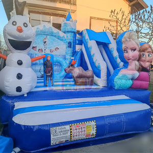 Château gonflable combiné bleu <span class=keywords><strong>Elsa</strong></span> personnalisé pour fête, château gonflable Frozen avec toboggan - Product Image 1