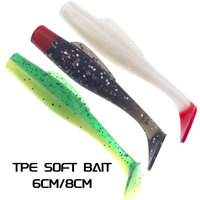Leurre souple TPR flottant à queue en T bicolore, best-seller transfrontalier, 6 cm/8 cm, vers souples Black-Pit sans hameçons