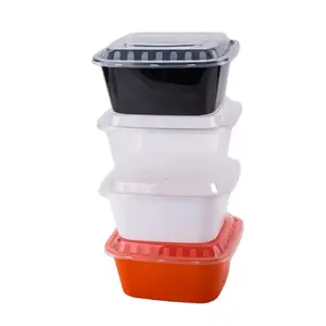Microwave Safe Rectangular PP Food Containers Disposable Square White & Black Plastic Meal Prep Lunch Boxes