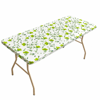 Nappe de table rectangulaire jetable en PEVA verte à motif floral, avec bord élastique, imperméable et résistante à l'huile, pour jardin et repas en plein air
