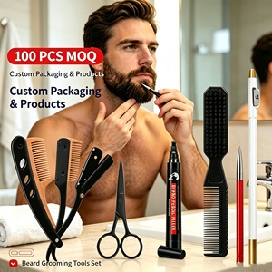 Kits de <span class=keywords><strong>barbe</strong></span> pour hommes sous marque privée, Outils de coiffage de la <span class=keywords><strong>barbe</strong></span>, 10 lames à double tranchant, Crayon à <span class=keywords><strong>barbe</strong></span>, Peigne à <span class=keywords><strong>barbe</strong></span> et Ciseaux en acier inoxydable - Product Image 1