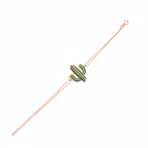 Green Stone Emerald CZ Cactus Design Forse <b>Charm</b> Chain Wholesale 925 Sterling <b>Silver</b> Turkish Handmade <b>Bracelet</b> - Product Image 2