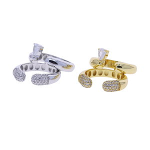 Anelli da Donna Impilabili Placcati Oro con Fascia Aperta Regolabile e Zirconia Cubica a Goccia 5A, Set da <span class=keywords><strong>2</strong></span> Pezzi - Product Image 4