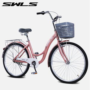 Vélo <span class=keywords><strong>de</strong></span> <span class=keywords><strong>ville</strong></span> à cadre bas à vitesse unique SWLS en acier <span class=keywords><strong>de</strong></span> 20/22/24/26 pouces <span class=keywords><strong>avec</strong></span> <span class=keywords><strong>panier</strong></span> avant pour femmes, classique pour les trajets urbains - Product Image 3