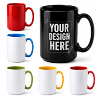 Taza de Sublimación Personalizada al por Mayor de 15 oz, Impresión Interior a Color, Taza de Cerámica para Sublimación con Asa de Color