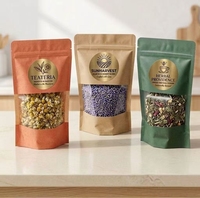 Sachets Doypack Personnalisés Refermables avec Fenêtre en Papier Kraft Recyclable pour Emballage de Thé aux Fleurs et de Tisanes