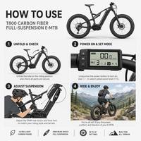 Vélo de montagne électrique à suspension intégrale en fibre de carbone légère T800, 1000W, 160Nm, transmission centrale, 9 vitesses, 72V, 35Ah, pneus larges 26x4.5