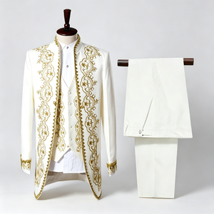 Abito da uomo vintage europeo color oro, completo da smoking a 3 pezzi, blazer da sposo, costume per Halloween, nero/bianco, per performance teatrali/<span class=keywords><strong>opera</strong></span>, TV/cinema - Product Image 4