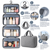 Trousse de Toilette de Voyage Suspendue, Pochette à Maquillage 4 Compartiments avec Crochet Métallique Pivotant, pour Salle de Bain, Douche, Gym, Quotidien, Taille Personnalisée, Vente en Gros, OEM