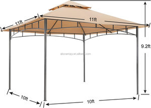 Toit gazebo double couche de luxe avec garniture décorative Toit en tissu naturel et bois traité sous pression - Product Image 2