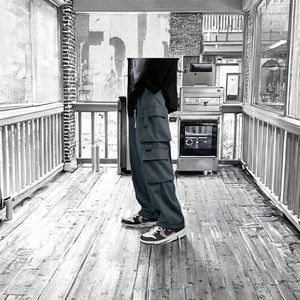 Men's Casual Comfortable 100% Cotton <b>Straight</b>-<b>Leg</b> <b>Cargo</b> Pants Button Fly Mid Waist Colored Wash Anti-Pilling for All Occasions - Product Image 3