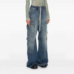 Pantalones Cargo Clásicos Vintage de Corte Recto para Mujer, con Cinturón Decorativo Desgastado, Transpirables, Lavables, de Mezclilla - Product Image 2