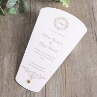 Programa de Ceremonia de boda de lámina dorada de tres páginas Fans Invitación de boda de papel de cartón blanco para evento de boda
