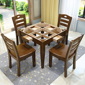 Mesa de Mahjong con Sillas de Madera Maciza Hechas a Mano con Cajones Integrados, Muebles de Juego para el Hogar - Product Image 2