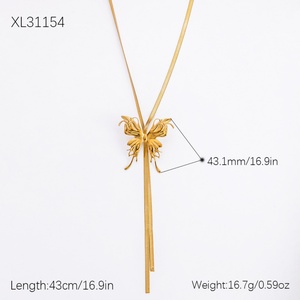 Collier personnalisé haut de gamme de style bohème en acier inoxydable avec pendentif en forme de papillon, fleur, perle, cœur, collier tendance - Product Image 6