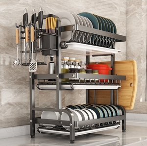 Égouttoir à vaisselle de cuisine multifonctionnel avec planche à découper et <span class=keywords><strong>rangement</strong></span> <span class=keywords><strong>pour</strong></span> <span class=keywords><strong>couteaux</strong></span> - Organisateur de comptoir peu encombrant - Product Image 3