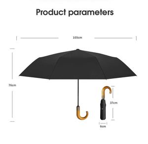 Parapluie pliable automatique à 3 volets avec poignée en bois et logo personnalisé multicolore pour hommes - Product Image 5