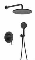 Recessed Shower Set Black Round Modern Metal Shower Head With Handheld Spray For Bathroom - Product Image 1
