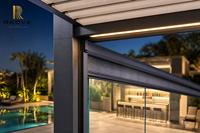 Pergola motorisée intelligente en aluminium RKOVE, pergola de jardin en verre avec écran zip, abri d'ombrage pour piscine, bar et patio