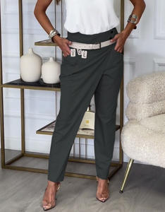 <span class=keywords><strong>Pantalon</strong></span> plissé asymétrique taille haute pour femme avec ceinture, coupe ajustée, style décontracté et tendance - Product Image 4