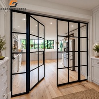 Porte battante en verre à cadre fin en aluminium noir GS, porte double vitrage moderne à grille française pour villa
