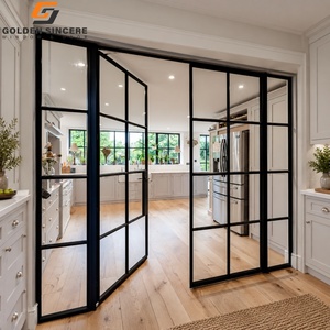 Porte battante en verre à cadre fin en aluminium noir GS, porte double vitrage moderne à grille française pour villa - Product Image 3