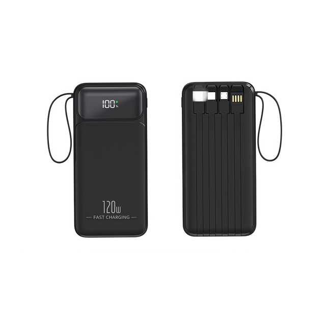 Portable 120W Super Fast Charging  Power Bank 10000mah 20000mah 30000mah with Built-in 4 Cables