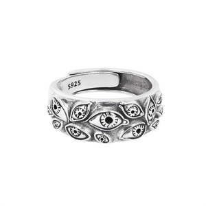 Bague en argent sterling S925, motif roche abyssale, style rétro, ouverture réglable, anneaux mille yeux, bijoux fins pour homme, emballage - Product Image 5