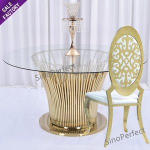 Popular Product Glass Top <b>Round</b> <b>Gold</b> <b>Table</b> Stainless Steel Furniture Party Room Wedding Hotel Chairs and <b>Tables</b> - Product Image 1