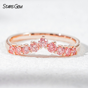 แหวนทองคำแท้ 10K รูปตัววีประดับเพชรชมพูทรงกลมจาก Starsgem แบบครึ่งวงกลม สามารถสวมซ้อนกับแหวนแต่งงานได้ เครื่องประดับคุณภาพสูง - Product Image 3