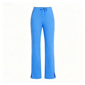 Pantalones de <span class=keywords><strong>enfermera</strong></span> de punto elásticos en 4 direcciones con múltiples bolsillos, corte acampanado, abertura lateral, cintura alta con cordón, antibacterianos, para trabajo hospitalario - Product Image 2
