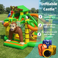 Château gonflable commercial avec toboggan, thème jungle, château gonflable extérieur, château gonflable animalier safari pour enfants