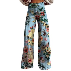 Jeans en denim droit à coupe régulière pour femmes européennes et américaines, best-seller 2025, <span class=keywords><strong>avec</strong></span> un motif floral 3D aux couleurs bonbon - Product Image 1