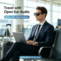 Lunettes Audio Intelligentes à Oreille Ouverte avec Contrôle Tactile, Traduction en Temps Réel, Assistant Vocal IA, Chargement Magnétique et Musique