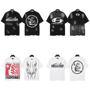 Camiseta de manga corta oversize para hombre, de algodón, estilo urbano, estampada, cuello redondo, precio bajo, transpirable, corte regular, blanca, negra, con estampado. - Product Image 1