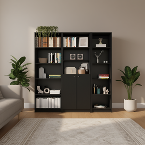 Set di 3 Librerie Nere dal Design Moderno e Minimalista, Mobili per Soggiorno in MDF, Scaffali in Legno con Scomparti per Arredamento Casa - Product Image 2